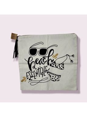 COLLINS Beach Bag Lined Black Tassel 15" x 15"